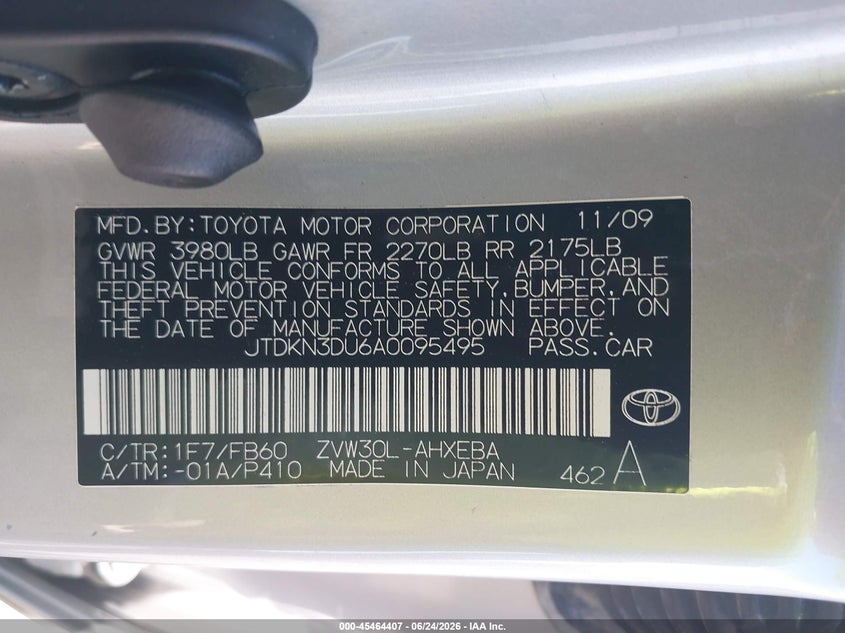 2010 Toyota Prius VIN JTDKN3DU6A0095495 IAAI salvage auction — REAR END, Clear (Michigan), sold $975 on 2026-08-02 (photo 9)