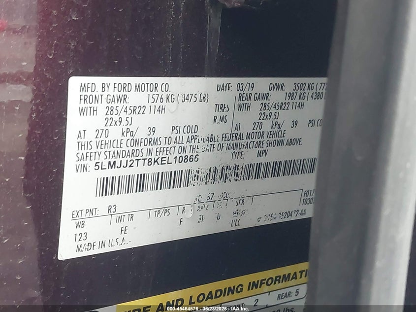 2019 Lincoln Navigator VIN 5LMJJ2TT8KEL10866 IAAI salvage auction — VANDALISM, Salvage Title, sold $6,100 on 2026-07-23 (photo 9)