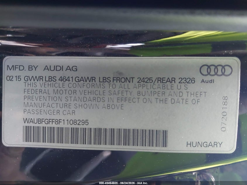 2015 Audi S3 VIN WAUBFGFF8F1108295 IAAI salvage auction — FRONT END, Salvage - Greater Than 75% (Maryland), sold $4,000 on 2026-07-11 (photo 9)