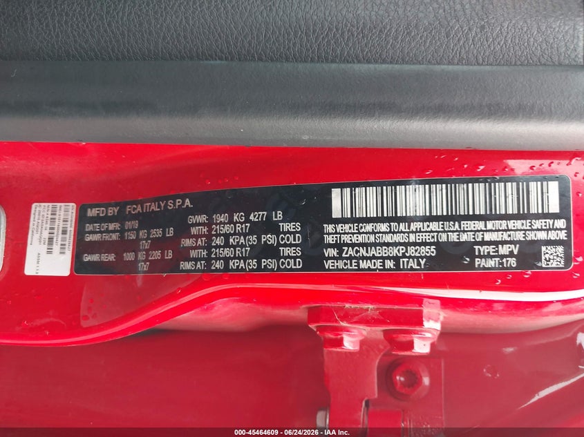 2019 Jeep Renegade VIN ZACNJABB8KPJ82855 IAAI salvage auction — SIDE, Salvage Title, sold $1,100 on 2026-08-12 (photo 9)