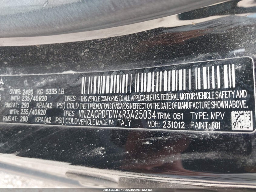2024 Dodge Hornet VIN ZACPDFDW4R3A25034 IAAI salvage auction — INTERIOR BURN, Wait Title, sold $7,400 on 2026-08-27 (photo 9)
