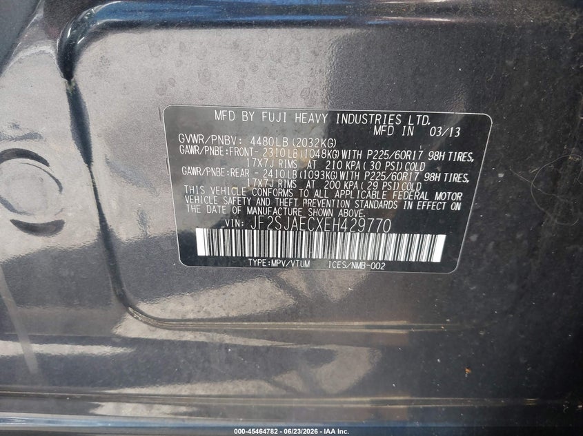 2014 Subaru Forester VIN JF2SJAECXEH429770 IAAI salvage auction — NORMAL WEAR, Clear (Michigan), sold $650 on 2026-07-27 (photo 9)