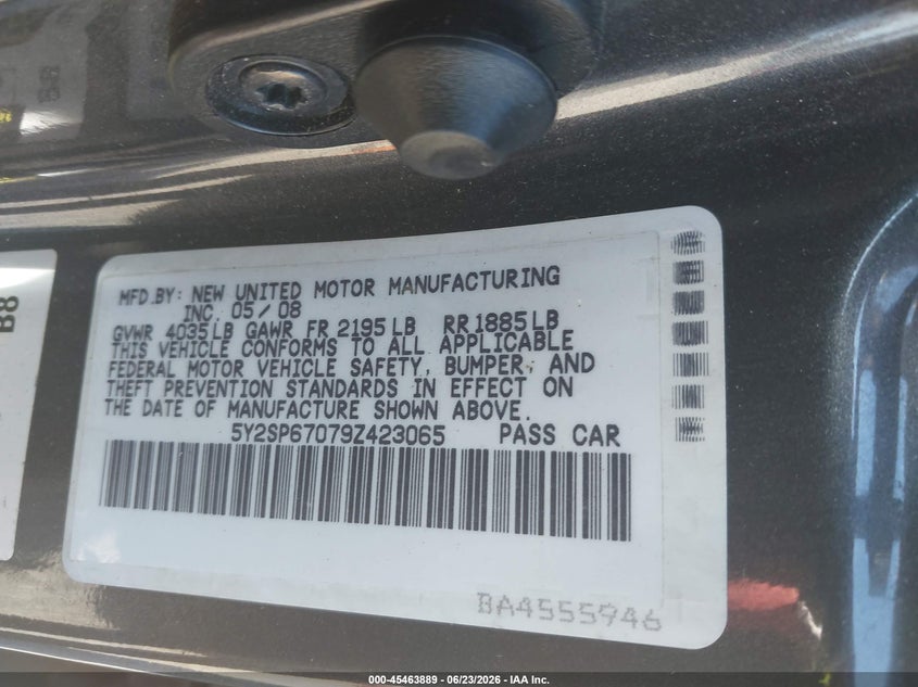 2009 Pontiac Vibe VIN 5Y2SP67079Z423065 IAAI salvage auction — NORMAL WEAR, Original (Ohio), sold $550 on 2026-07-28 (photo 9)