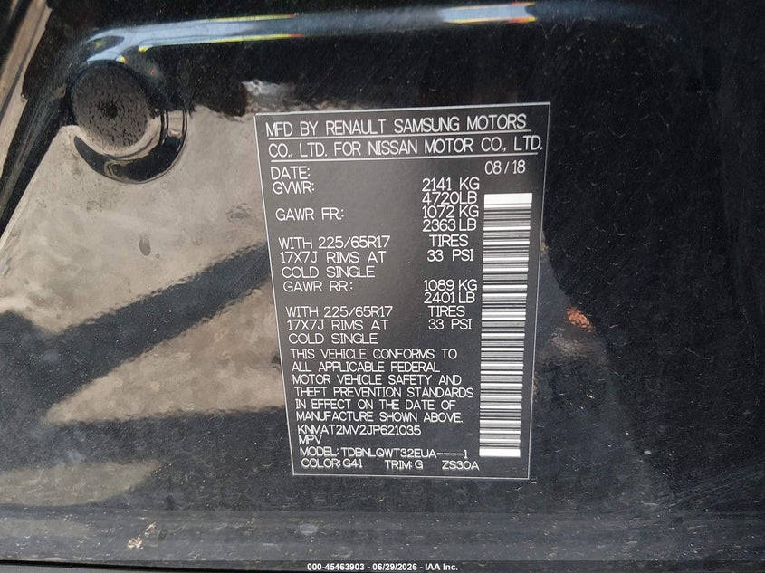 2018 Nissan Rogue VIN KNMAT2MV2JP621035 IAAI salvage auction — FRONT END, Salvage (Pennsylvania), sold $3,000 on 2026-07-16 (photo 9)