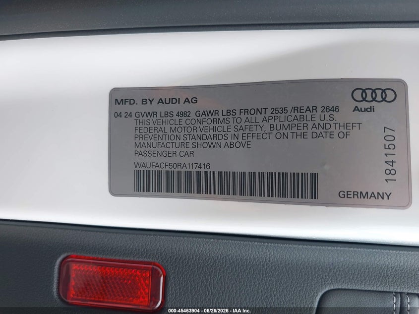 2024 Audi A5 VIN WAUFACF50RA117416 IAAI salvage auction — FRONT END, Salvage (Ohio), sold $13,100 on 2026-07-21 (photo 9)