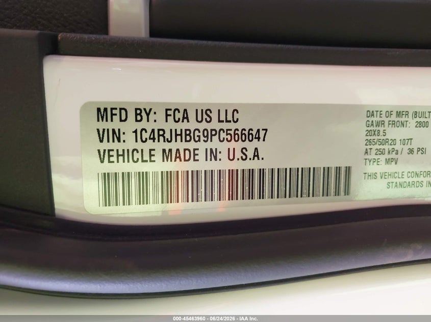 2023 Jeep Grand cherokee VIN 1C4RJHBG9PC566647 IAAI salvage auction — FRONT END, Salvage Title, sold $13,600 on 2026-07-31 (photo 9)
