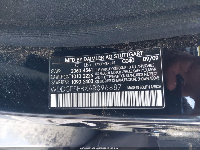 2010 Mercedes-benz C class VIN WDDGF5EBXAR096887 IAAI salvage auction — NORMAL WEAR, Original (New Hampshire), sold $675 on 2026-07-15 (photo 9)