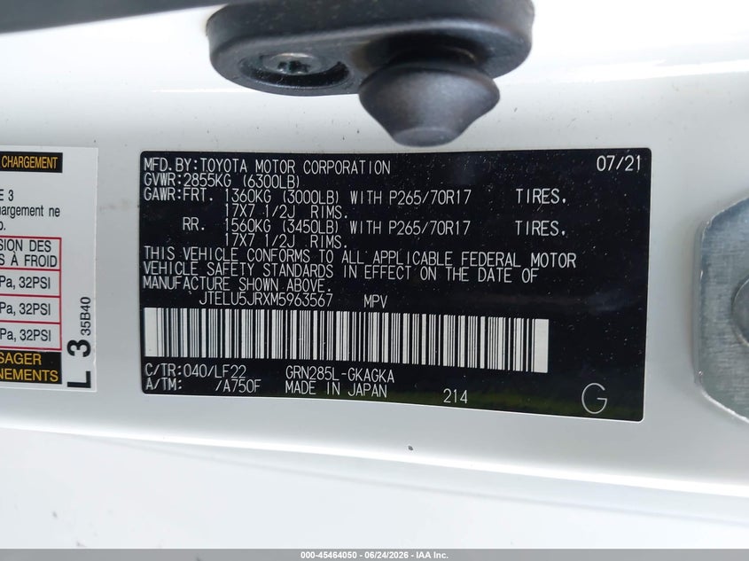 2021 Toyota 4runner VIN JTELU5JRXM5963567 IAAI salvage auction — ALL OVER, Salvage Title, sold $5,300 on 2026-07-30 (photo 9)