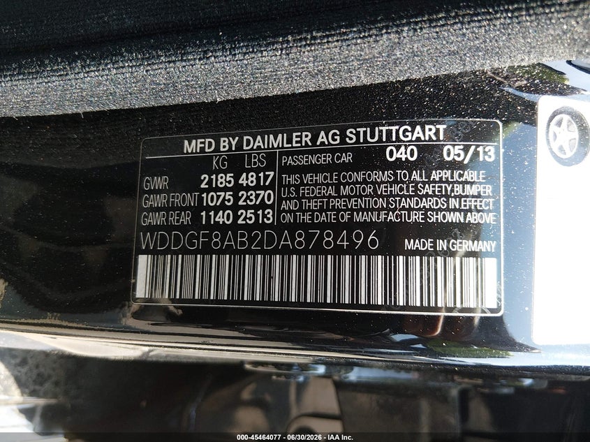 2013 Mercedes-benz C-klasse VIN WDDGF8AB2DA878496 IAAI salvage auction — FRONT END, Salvage (Connecticut), sold $1,300 on 2026-07-30 (photo 9)