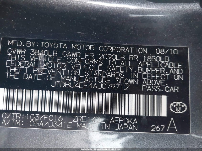 2010 Toyota Corolla VIN JTDBU4EE4AJ079712 IAAI salvage auction — LEFT REAR, Clear (Michigan), sold $2,025 on 2026-07-13 (photo 9)