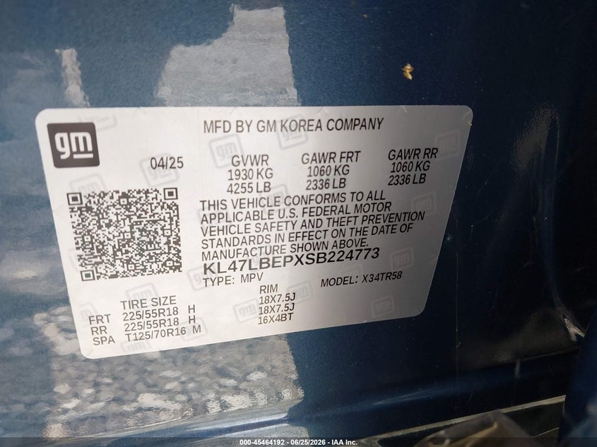 2025 Buick Envista VIN KL47LBEPXSB224773 IAAI salvage auction — FRONT END, Rebuildable (Florida), sold $5,050 on 2026-07-30 (photo 9)