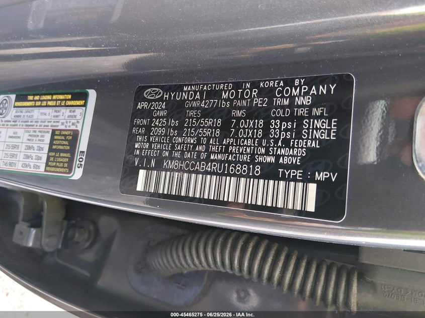 2024 Hyundai Kona VIN KM8HCCAB4RU168818 IAAI salvage auction — REAR END, Salvage Title, sold $6,700 on 2026-08-01 (photo 9)