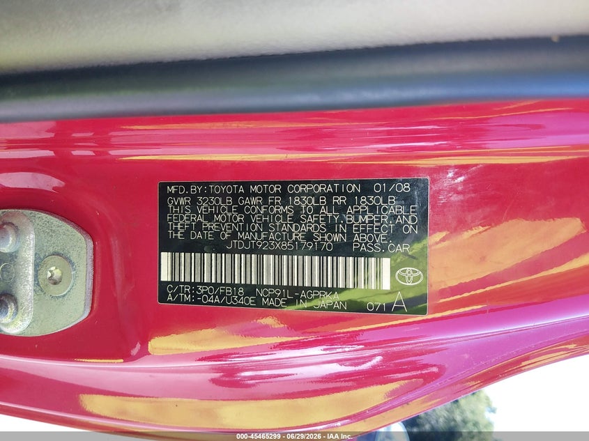 2008 Toyota Yaris VIN JTDJT923X85179170 IAAI salvage auction — FRONT END, Salvage - Greater Than 75% (Maryland), sold $275 on 2026-07-15 (photo 9)