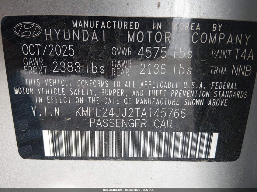2026 Hyundai Sonata VIN KMHL24JJ2TA145766 IAAI salvage auction — RIGHT SIDE, Clear (Colorado), sold $17,700 on 2026-07-22 (photo 9)