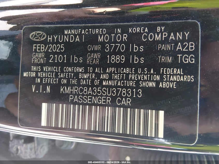 2025 Hyundai Venue VIN KMHRC8A35SU378313 IAAI salvage auction — FRONT END, Clear (Tennessee), sold $5,800 on 2026-07-15 (photo 9)