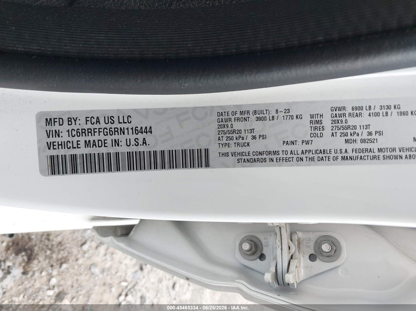 2024 Ram 1500 VIN 1C6RRFFG6RN116444 IAAI salvage auction — FRONT END, Salvage Title, sold $8,600 on 2026-08-15 (photo 9)