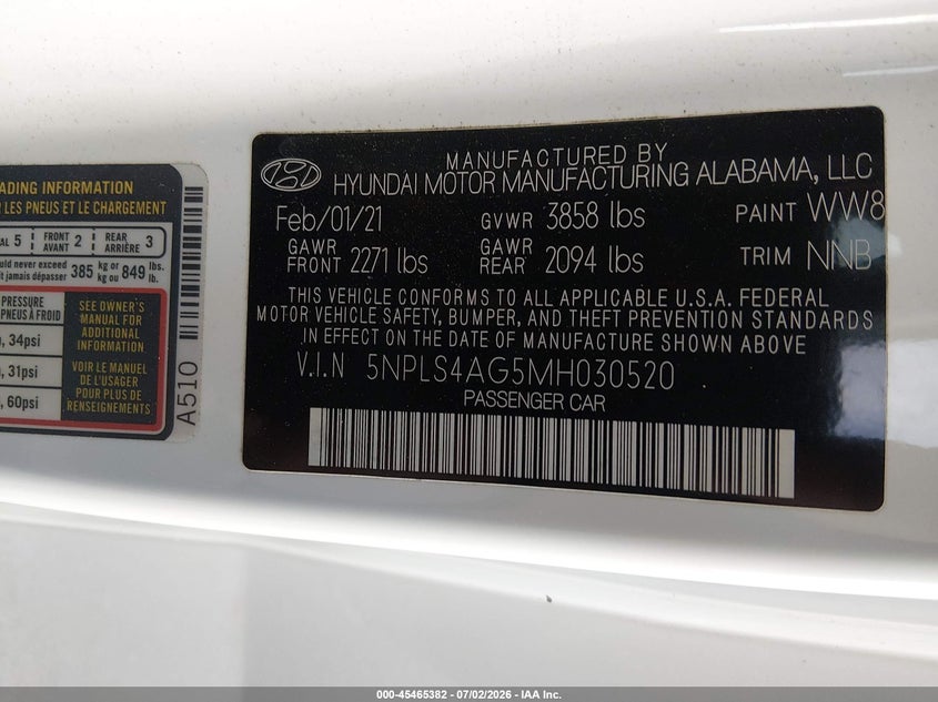 2021 Hyundai Elantra VIN 5NPLS4AG5MH030520 IAAI salvage auction — REAR END, Salvage (Missouri), sold $3,500 on 2026-07-30 (photo 9)