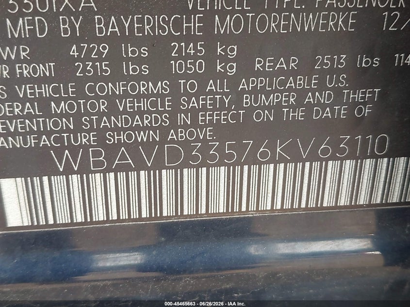 2006 BMW 3er VIN WBAVD33576KV63110 IAAI salvage auction — SIDE, Clear (Virginia), sold $325 on 2026-07-30 (photo 9)