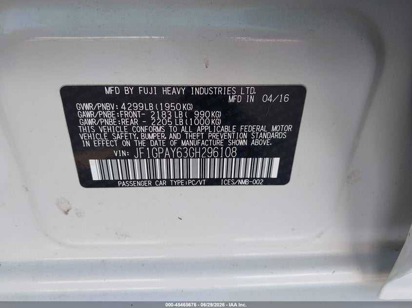 2016 Subaru Impreza VIN JF1GPAY63GH296108 IAAI salvage auction — SIDE, Salvage (Nebraska), sold $3,350 on 2026-07-17 (photo 9)