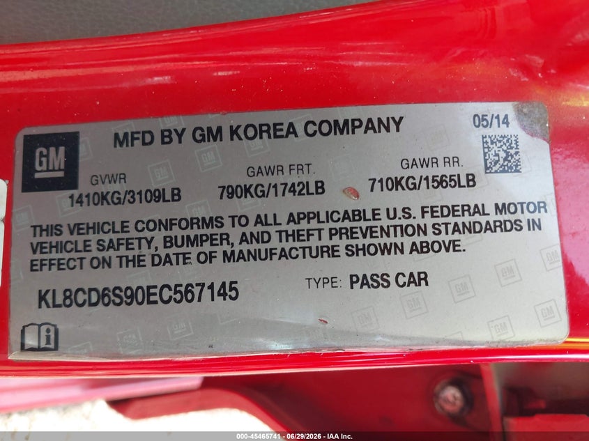 2014 Chevrolet Spark VIN KL8CD6S90EC567145 IAAI salvage auction — FRONT END, Salvage (Ohio), sold $25 on 2026-07-16 (photo 9)