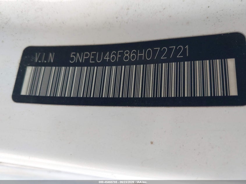 2006 Hyundai Sonata VIN 5NPEU46F86H072721 IAAI salvage auction — NORMAL WEAR, Clear (Florida), sold $250 on 2026-07-13 (photo 9)