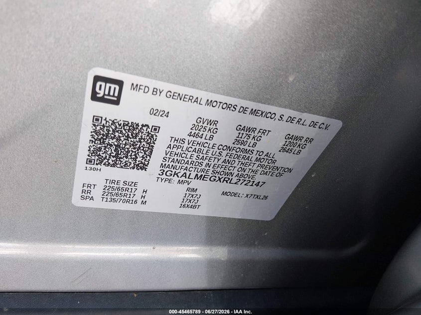 2024 Gmc Terrain VIN 3GKALMEGXRL272147 IAAI salvage auction — BIOHAZARD/CHEMICAL, Wait Title, sold $5,600 on 2026-08-23 (photo 9)