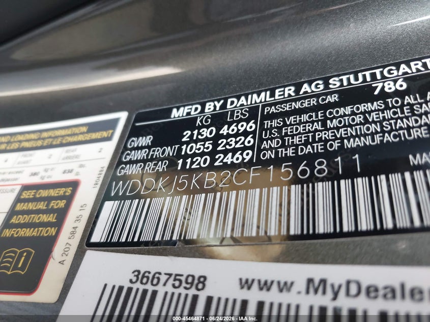 2012 Mercedes-benz E-klasse VIN WDDKJ5KB2CF156811 IAAI salvage auction — NORMAL WEAR, Original (Texas), sold $2,025 on 2026-07-06 (photo 9)