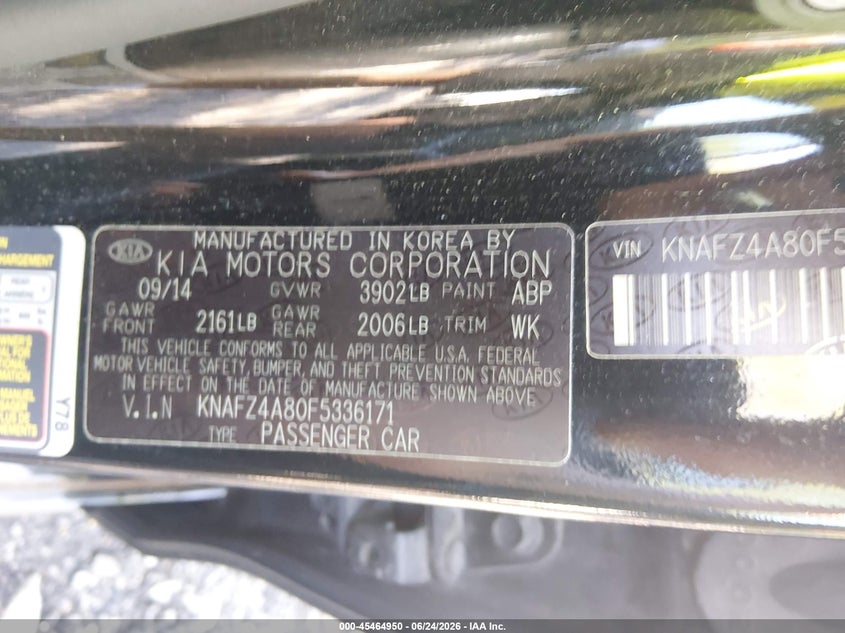 2015 Kia Forte VIN KNAFZ4A80F5336171 IAAI salvage auction — RIGHT SIDE, Clear (Virginia), sold $350 on 2026-07-21 (photo 9)
