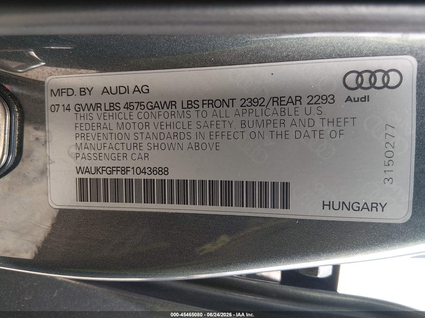 2015 Audi A3 VIN WAUKFGFF8F1043688 IAAI salvage auction — UNKNOWN, Salvage (Arizona), sold $2,250 on 2026-07-28 (photo 9)