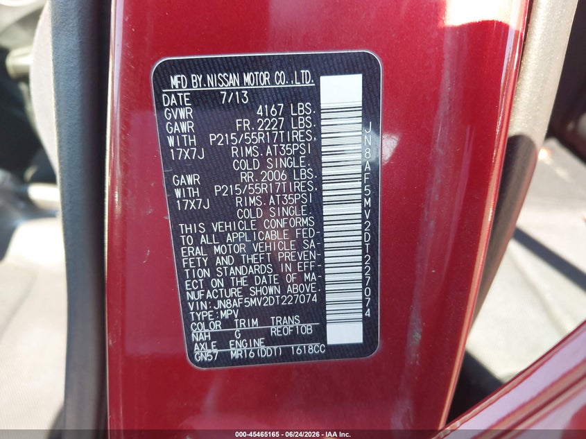 2013 Nissan Juke VIN JN8AF5MV2DT227074 IAAI salvage auction — FRONT END, Salvage (Pennsylvania), sold $400 on 2026-07-21 (photo 9)
