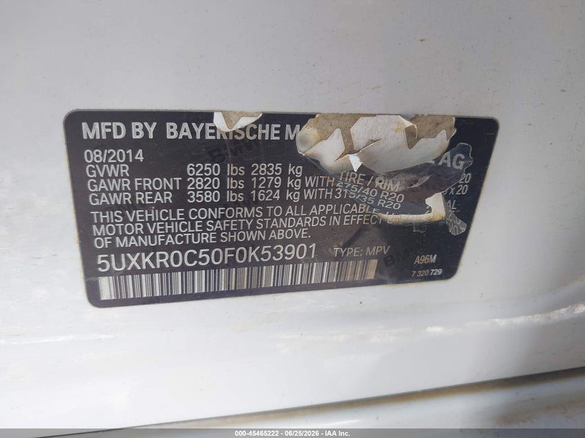 2015 BMW X5 VIN 5UXKR0C50F0K53901 IAAI salvage auction — FRONT END, Salvage (Georgia), sold $3,550 on 2026-07-24 (photo 9)