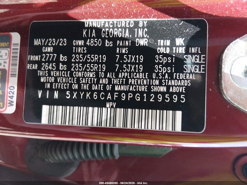 2023 Kia Sportage VIN 5XYK6CAF9PG129595 IAAI salvage auction — FRONT END, Salvage (Ohio), sold $7,600 on 2026-07-22 (photo 9)