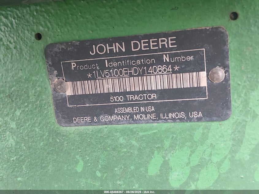 2013 John deere 5100e VIN 1LV5100EHDY140864 IAAI salvage auction — BURN, Bill Of Sale (Pennsylvania), sold $2,100 on 2026-07-15 (photo 9)