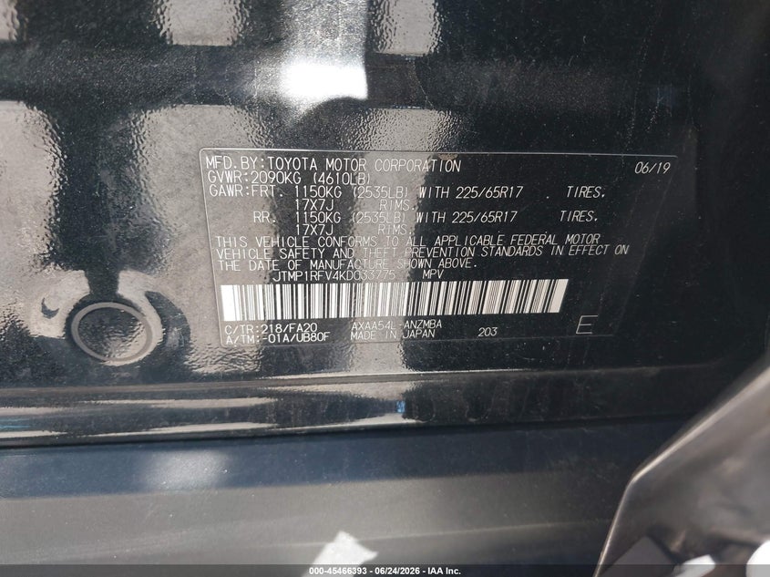 2019 Toyota Rav 4 VIN JTMP1RFV4KD033775 IAAI salvage auction — RIGHT FRONT, Salvage (Pennsylvania), sold $9,000 on 2026-07-08 (photo 9)