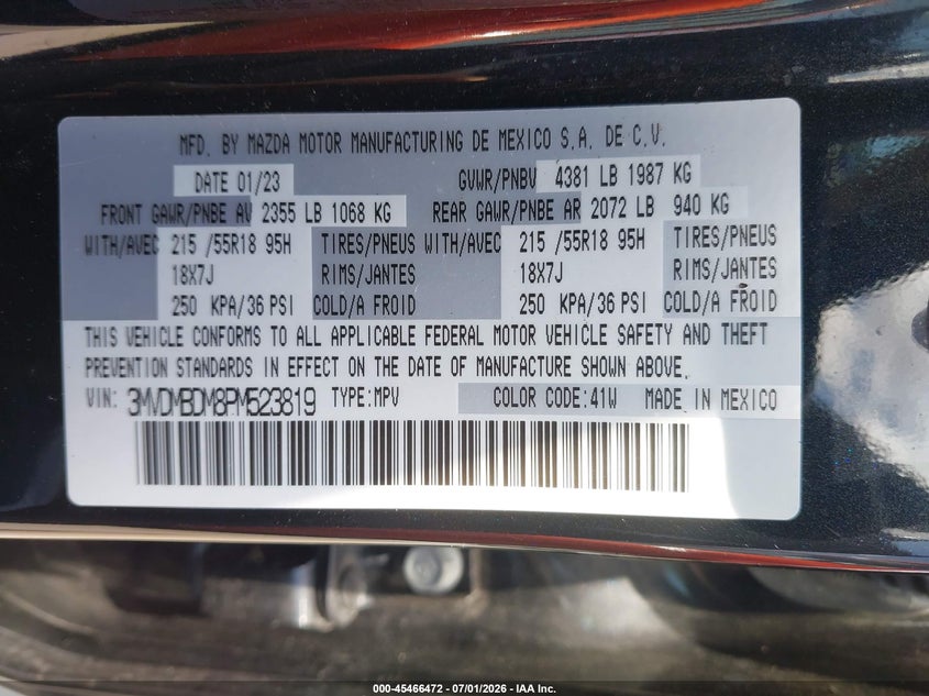 2023 Mazda Cx-30 VIN 3MVDMBDM8PM523819 IAAI salvage auction — WATER/FLOOD, Wait Title, sold $6,500 on 2026-09-02 (photo 9)