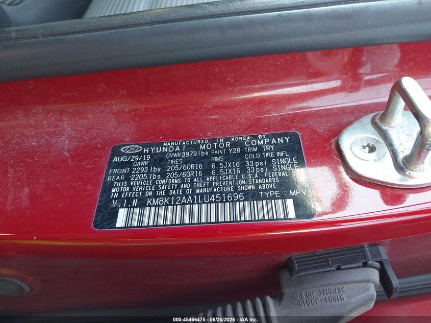 2020 Hyundai Kona VIN KM8K12AA1LU451696 IAAI salvage auction — LEFT REAR, Salvage (Pennsylvania), sold $2,200 on 2026-07-10 (photo 9)