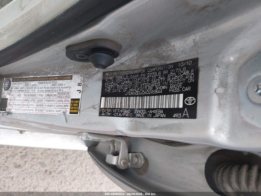 2010 Toyota Prius VIN JTDKN3DU0A0245844 IAAI salvage auction — NORMAL WEAR, Clear (Colorado), sold $1,275 on 2026-07-28 (photo 9)