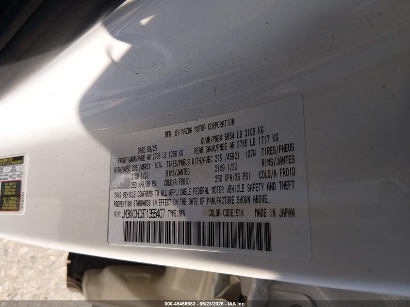 2026 Mazda Cx-90 VIN JM3KKCHD3T1355407 IAAI salvage auction — FRONT END, Salvage Title, sold $15,600 on 2026-07-14 (photo 9)