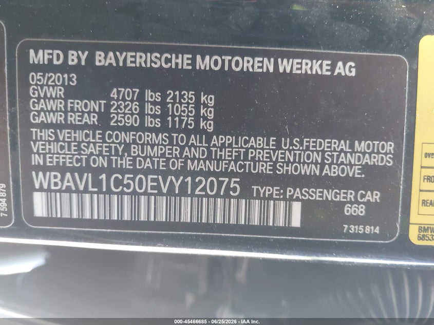 2014 BMW X1 VIN WBAVL1C50EVY12075 IAAI salvage auction — FRONT END, Salvage (Idaho), sold $925 on 2026-07-15 (photo 9)