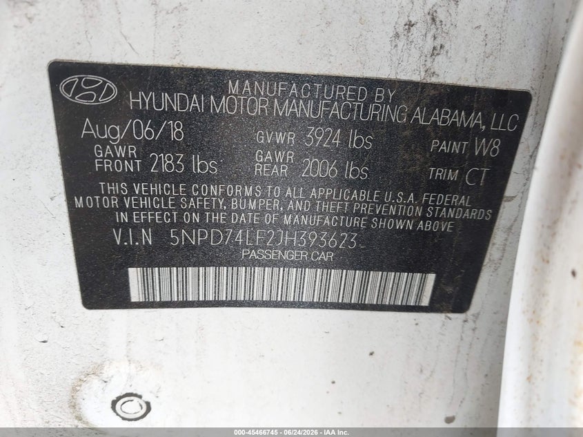 2018 Hyundai Elantra VIN 5NPD74LF2JH393623 IAAI salvage auction — NORMAL WEAR, Clear (Illinois), sold $775 on 2026-07-09 (photo 9)