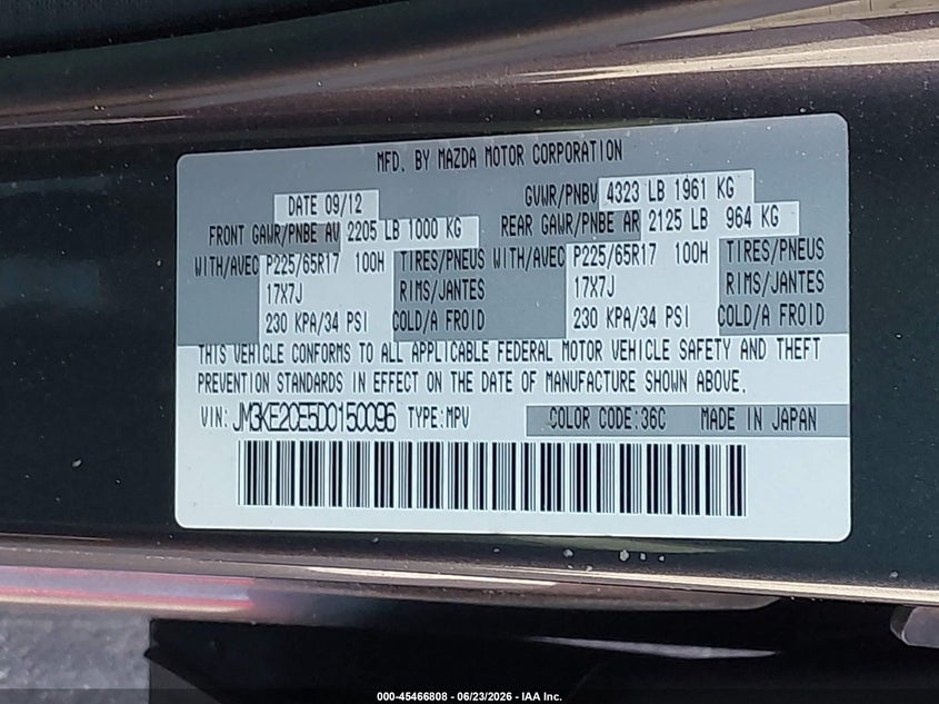 2013 Mazda Cx-5 VIN JM3KE2CE5D0150096 IAAI salvage auction — REAR END, Salvage Title, sold $1,400 on 2026-07-22 (photo 9)