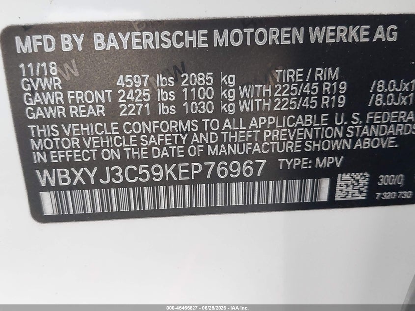 2019 BMW X2 VIN WBXYJ3C59KEP76967 IAAI salvage auction — UNKNOWN, Salvage (Texas), sold $9,000 on 2026-08-06 (photo 9)