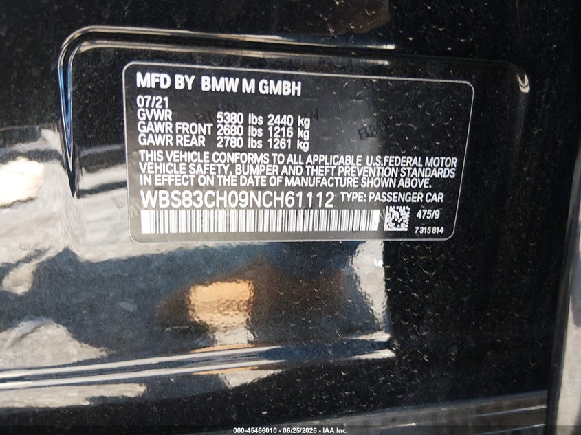 2022 BMW M5 VIN WBS83CH09NCH61112 IAAI salvage auction — ALL OVER, Wait Title, sold $16,950 on 2026-08-24 (photo 9)