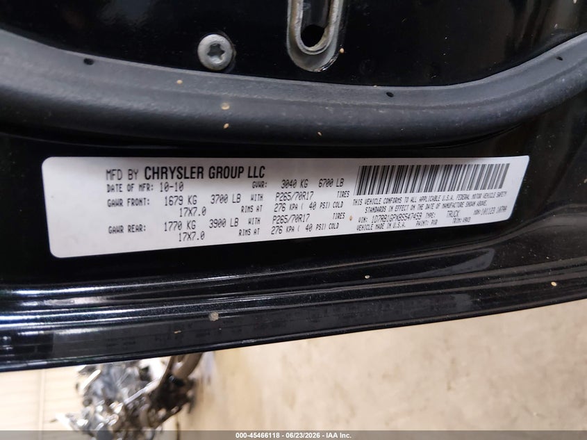 2011 Ram Ram 1500 VIN 1D7RB1GPXBS547459 IAAI salvage auction — NORMAL WEAR, Clear (Tennessee), sold $775 on 2026-07-22 (photo 9)