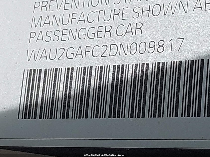 2013 Audi A7 VIN WAU2GAFC2DN009817 IAAI salvage auction — HAIL, Original (Texas), sold $3,975 on 2026-08-01 (photo 9)
