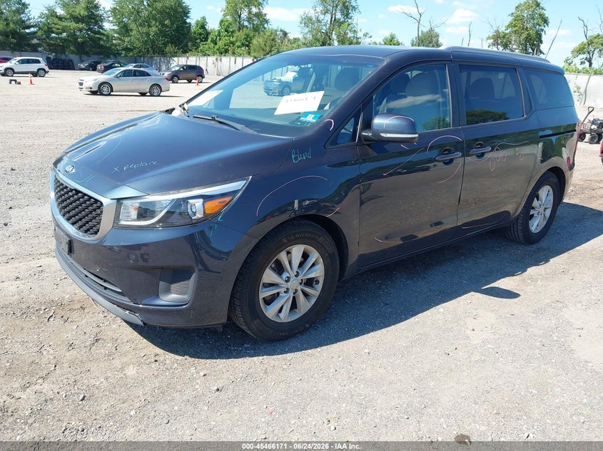 2016 Kia SEDONA VIN KNDMB5C15G6188860 IAAI salvage auction — FRONT & REAR, Salvage (Idaho), sold $125 on 2026-07-21 (photo 2)
