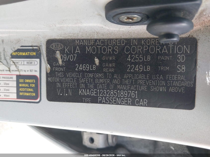 2008 Kia Optima VIN KNAGE123285189761 IAAI salvage auction — NORMAL WEAR, Clear - Dealer Only (California), sold $275 on 2026-07-21 (photo 9)