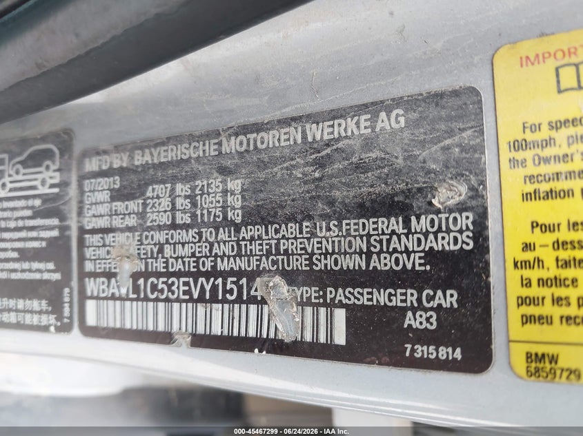 2014 BMW X1 VIN WBAVL1C53EVY15147 IAAI salvage auction — NORMAL WEAR, Clear (Louisiana), sold $250 on 2026-07-29 (photo 9)