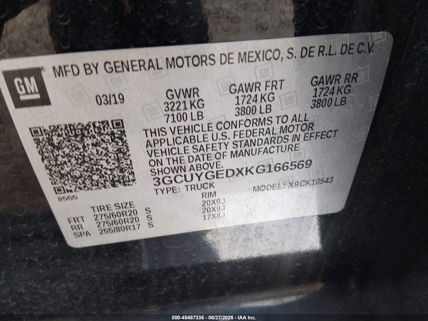 2019 Chevrolet Silverado VIN 3GCUYGEDXKG166569 IAAI salvage auction — SIDE, Salvage Title, sold $7,300 on 2026-07-31 (photo 9)