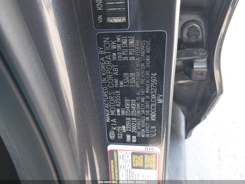 2019 Kia Niro VIN KNDCC3LCXK5275974 IAAI salvage auction — HAIL, Original (Texas), sold $25 on 2026-07-29 (photo 9)